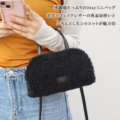 ショルダーバッグ レディース 小さめ ボア 2way ミニバッグ 斜めがけ ハンドバッグ 大人 上品 軽量 おしゃれ 秋冬 旅行 異素材 合皮 （ブラウン）｜詳細画像