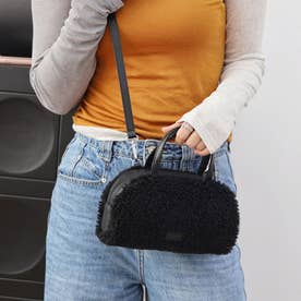 ショルダーバッグ レディース 小さめ ボア 2way ミニバッグ 斜めがけ ハンドバッグ 大人 上品 軽量 おしゃれ 秋冬 旅行 異素材 合皮 （ブラック）