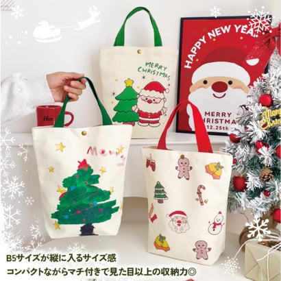 クリスマス バッグ 手提げ トート ハンドバッグ キャンバス 帆布 小さめ ギフト お菓子 キャンディ イベント パーティ グッズ 雑貨 （C）｜詳細画像