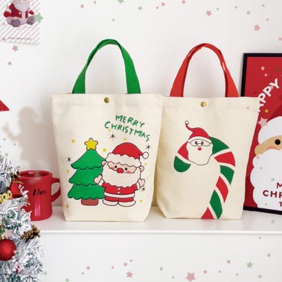 クリスマス バッグ 手提げ トート ハンドバッグ キャンバス 帆布 小さめ ギフト お菓子 キャンディ イベント パーティ グッズ 雑貨 （C）｜詳細画像