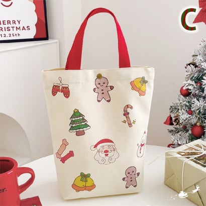 クリスマス バッグ 手提げ トート ハンドバッグ キャンバス 帆布 小さめ ギフト お菓子 キャンディ イベント パーティ グッズ 雑貨 （C）｜詳細画像