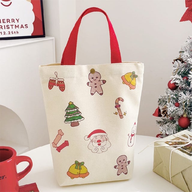 クリスマス バッグ 手提げ トート ハンドバッグ キャンバス 帆布 小さめ ギフト お菓子 キャンディ イベント パーティ グッズ 雑貨 （C）