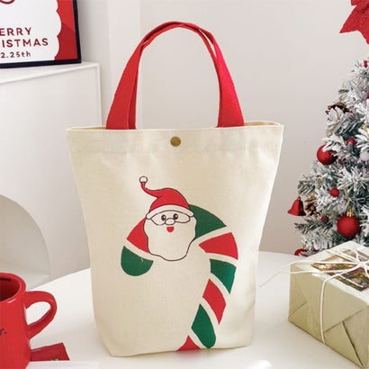 クリスマス バッグ 手提げ トート ハンドバッグ キャンバス 帆布 小さめ ギフト お菓子 キャンディ イベント パーティ グッズ 雑貨 （D）｜詳細画像