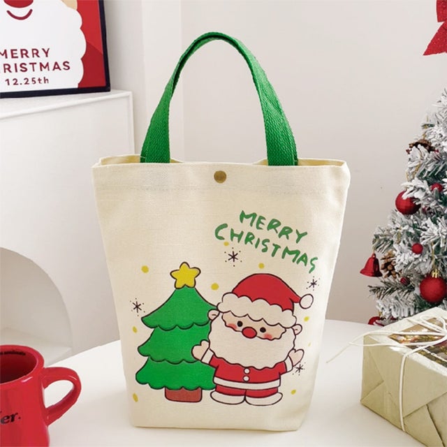 クリスマス バッグ 手提げ トート ハンドバッグ キャンバス 帆布 小さめ ギフト お菓子 キャンディ イベント パーティ グッズ 雑貨 （A）
