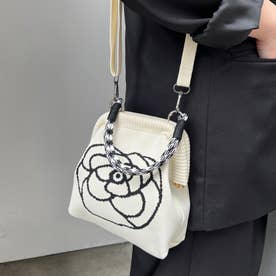 ショルダーバッグ ハンドバッグ がま口バッグ 口金 レディース 小さめ 軽量 ミニ 斜めがけ ニット カメリア 花柄 縦型 2way おしゃれ 大人 結婚式 母の日 （アイボリー）