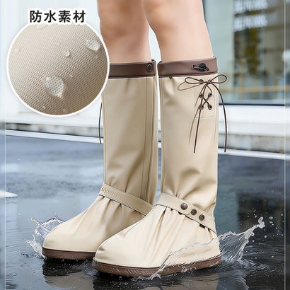 レインシューズカバー レディース 防水 ロング リボン レインカバー 雨具 雨対策 梅雨 おしゃれ 靴の上から履ける アウトドア 防災 大人 （ピンク）｜詳細画像
