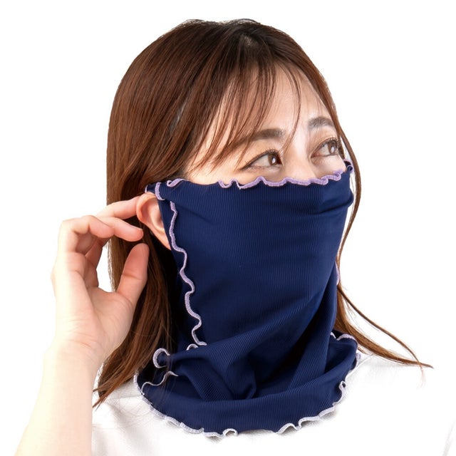 フェイスカバー ネックカバー レディース UVカット 99％ 接触冷感 UPF50+ 夏用 フェイスマスク 色が変わる 紫外線 日焼け防止 （ネイビー）