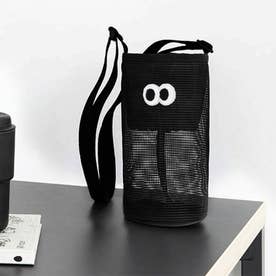 ボトルホルダー 水筒 ドリンク カバー ペットボトル おしゃれ 肩掛け ショルダー メッシュ 軽量 持ち運び 子供 ママ 学校 遠足 目玉 目玉デザイン （ブラック）