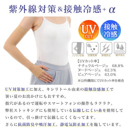 リアルスタイル REAL STYLE アームカバー UVカット 冷感 スポーツ 作業用 アームウォーマー ベージュ 肌色 ロング 指なし 日焼け対策 レディース ひんやり 涼しい （ヌードベージュ）｜詳細画像