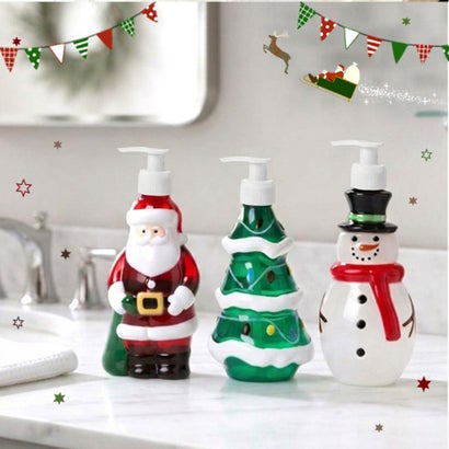 クリスマス 飾り ソープディスペンサー 手動 300ml インテリア オーナメント ディスプレイ 詰め替え ポンプ式 手洗い キッチン 洗面所 （雪だるま）｜詳細画像