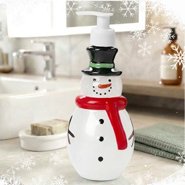 クリスマス 飾り ソープディスペンサー 手動 300ml インテリア オーナメント ディスプレイ 詰め替え ポンプ式 手洗い キッチン 洗面所 （雪だるま）