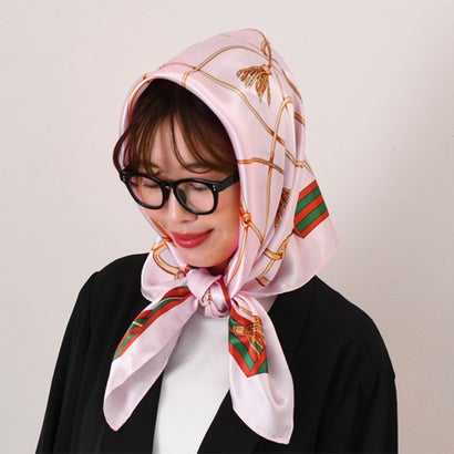 スカーフ 大判 90×90 正方形 バンダナ ストール 三角巾 レディース ラップスカート 付け裾 ベルト おしゃれ きれいめ 大人 上品 （ピンク）｜詳細画像