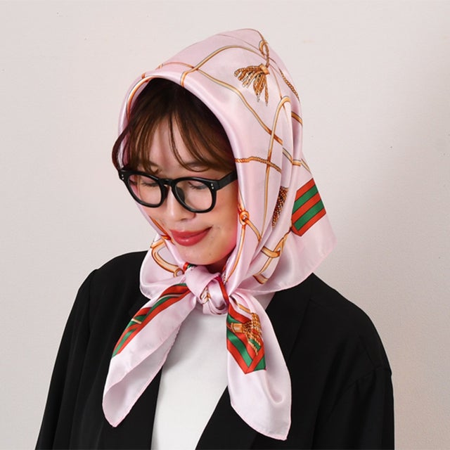 スカーフ 大判 90×90 正方形 バンダナ ストール 三角巾 レディース ラップスカート 付け裾 ベルト おしゃれ きれいめ 大人 上品 （ピンク）
