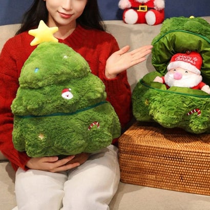 ぬいぐるみ クリスマスプレゼント ボックス ツリー型 クッション おもちゃ 人形 お菓子 収納 吊り下げ ディスプレイ かわいい  飾り （ツリー）｜詳細画像