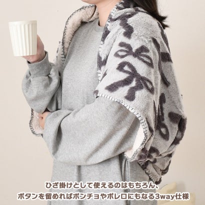 ブランケット おしゃれ ひざ掛け 北欧 冬 膝掛け 厚手 小さめ ポンチョ ボレロ メルティリボン 毛布 暖かい 70×100cm 洗える （アイボリー）｜詳細画像