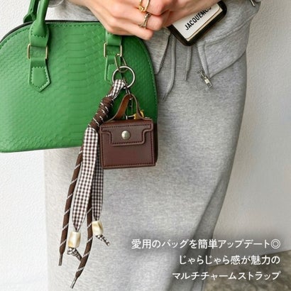 バッグチャーム キーホルダー ストラップ バック スマホ アクセサリー パラコード リボン ギンガムチェック おしゃれ 車 鍵 カラビナ 子供 （ブラック）｜詳細画像