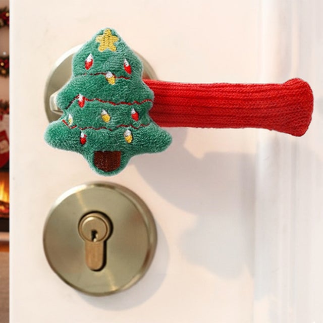 クリスマス オーナメント 飾り 装飾 ドアノブカバー グリップ クッション ハンドル かわいい サンタ ツリー グッズ 雑貨 デコレーション （ツリー）
