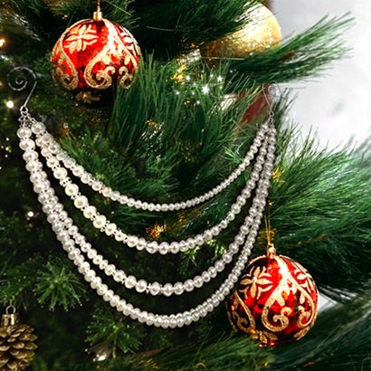 クリスマス 飾り ツリー オーナメント フェイクパール 壁 玄関 おしゃれ 北欧 冬 インテリア 雑貨 装飾 パールチェーン パーティー 自宅 （パール）｜詳細画像
