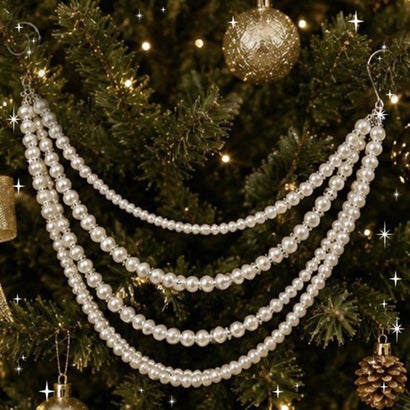 クリスマス 飾り ツリー オーナメント フェイクパール 壁 玄関 おしゃれ 北欧 冬 インテリア 雑貨 装飾 パールチェーン パーティー 自宅 （パール）｜詳細画像