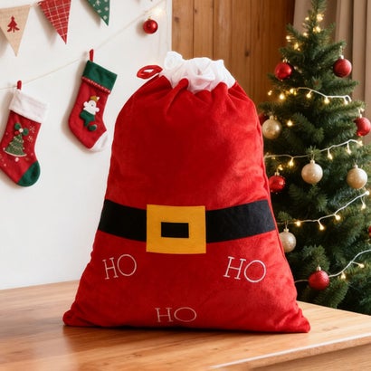 クリスマス プレゼント ラッピング 巾着 サンタクロース サンタさん ギフト バッグ 大きい 包装 袋  飾り オーナメント パーティー （レッド）｜詳細画像