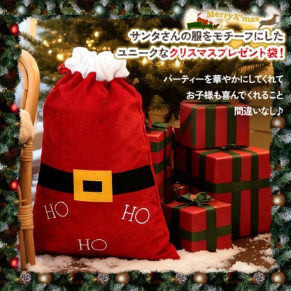 クリスマス プレゼント ラッピング 巾着 サンタクロース サンタさん ギフト バッグ 大きい 包装 袋  飾り オーナメント パーティー （レッド）｜詳細画像