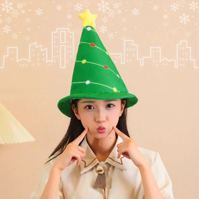 被り物 かぶりもの 面白い おもしろ クリスマスツリー コスプレ ハット かわいい 帽子 パーティー イベント 仮装 衣装 フリーサイズ 大人 （ツリー）｜詳細画像