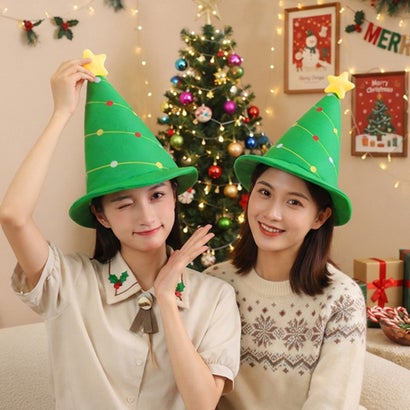 被り物 かぶりもの 面白い おもしろ クリスマスツリー コスプレ ハット かわいい 帽子 パーティー イベント 仮装 衣装 フリーサイズ 大人 （ツリー）｜詳細画像