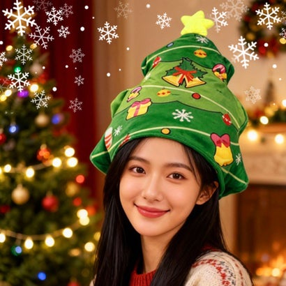 被り物 クリスマスツリー かぶりもの 面白い おもしろ かわいい パーティーグッズ イベント 仮装 衣装 フリーサイズ 大人 着ぐるみ （ツリー）｜詳細画像