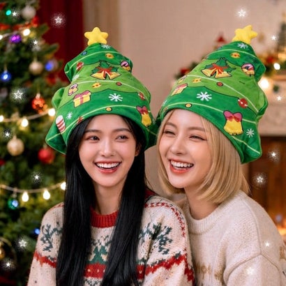 被り物 クリスマスツリー かぶりもの 面白い おもしろ かわいい パーティーグッズ イベント 仮装 衣装 フリーサイズ 大人 着ぐるみ （ツリー）｜詳細画像