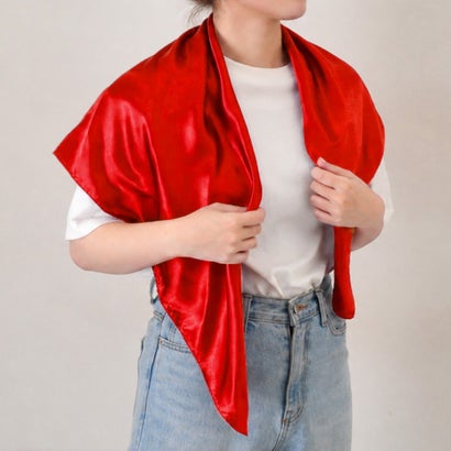 スカーフ 大判 90×90 正方形 バンダナ ストール レディース メンズ 体育祭 文化祭 コスプレ 衣装 仮装 ダンス 推し活 スカート （レッド）｜詳細画像