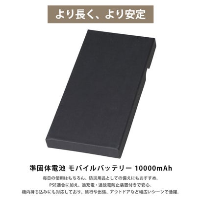 モバイルバッテリー 軽量 大容量 準固体 PSE認証 10000mAh iPhone Android Type-C 燃えにくい 超安全 機内持ち込み （ホワイト）｜詳細画像