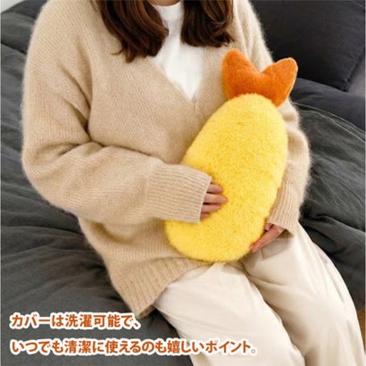 湯たんぽ お湯 カバー エビフライ ゆたんぽ 注水式 かわいい 冷え対策 保温 注水式湯たんぽ あったかグッズ 柔らか もふもふ 800ml （エビフライ）｜詳細画像