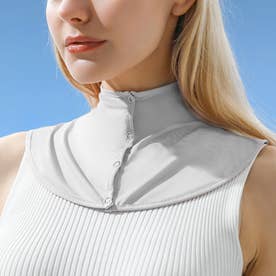 ネックカバー UV UVカット ボタン 日焼け 紫外線 付け襟 タートル ハイネック 首 冷感 涼しい UPF50+ 節電 （シルバーグレー）