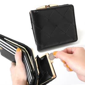 がま口財布 二つ折り財布 使いやすい お札2か所 中仕切りあり 緑 カードケース ウォレット ミニ財布 時短 （ブラック）