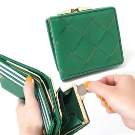 がま口財布 二つ折り財布 使いやすい お札2か所 中仕切りあり 緑 カードケース ウォレット ミニ財布 時短 （グリーン）