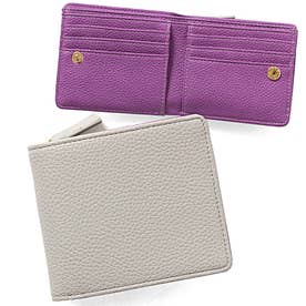 財布 二つ折り 使いやすい 中仕切りあり L字ファスナー カード入れ バイカラー 使いやすい ミニ財布 （グレー×パープル）