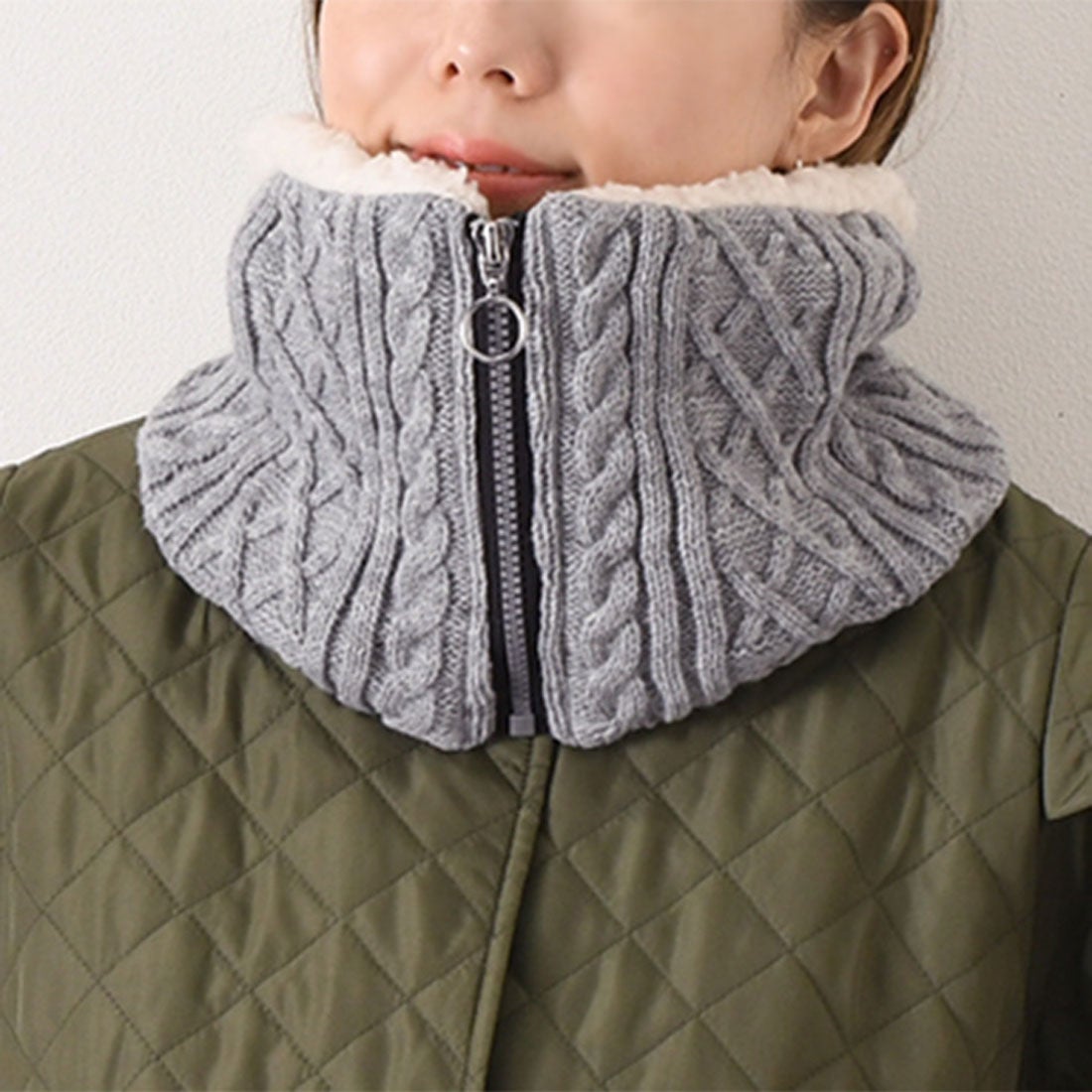 リアルスタイル REAL STYLE ネックウォーマー ケーブル編み ファスナー 