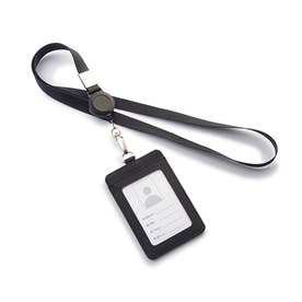 IDカードホルダー カードケース IDケース パスケース 定期入れ リール 両面 2枚 透明 横型 縦型 メンズ レディース 男性 女性 （ブラック×縦型）
