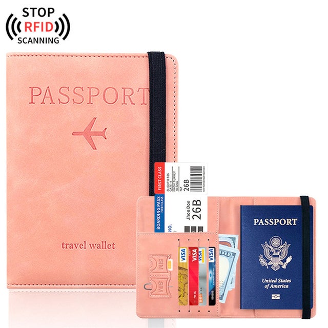 
                    パスポートケース パスポートカバー スキミング防止 財布 航空券入れ カード 手帳 おしゃれ かわいい 旅行 トラベル フェイクレザー 海外 （ピンク）