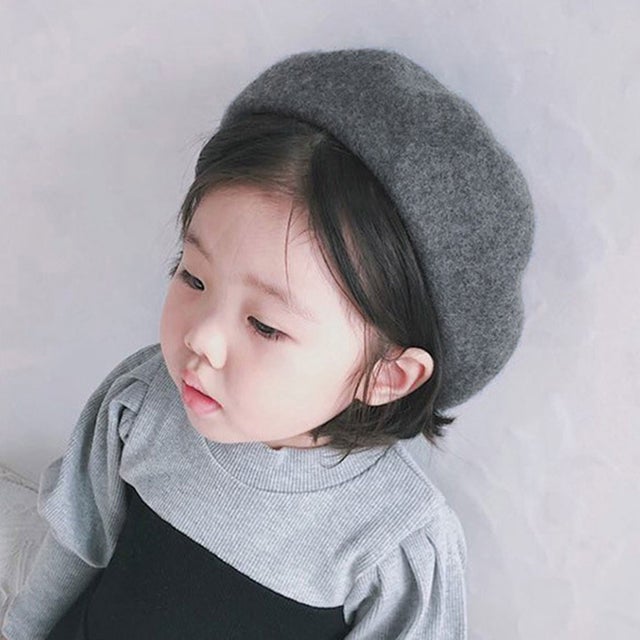 ベレー帽 キッズ 子供 ベビー 春 女の子 男の子 帽子 秋冬 おしゃれ かわいい 赤ちゃん 子ども ウール 発表会 ハロウィン コスプレ （チャコール）