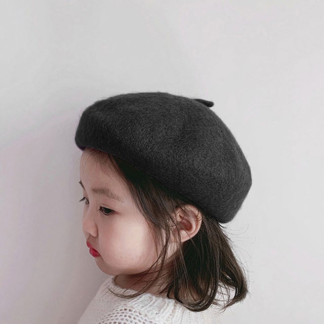 ベレー帽 キッズ 子供 ベビー 春 女の子 男の子 帽子 秋冬 おしゃれ かわいい 赤ちゃん 子ども ウール 発表会 ハロウィン コスプレ （ブラック）