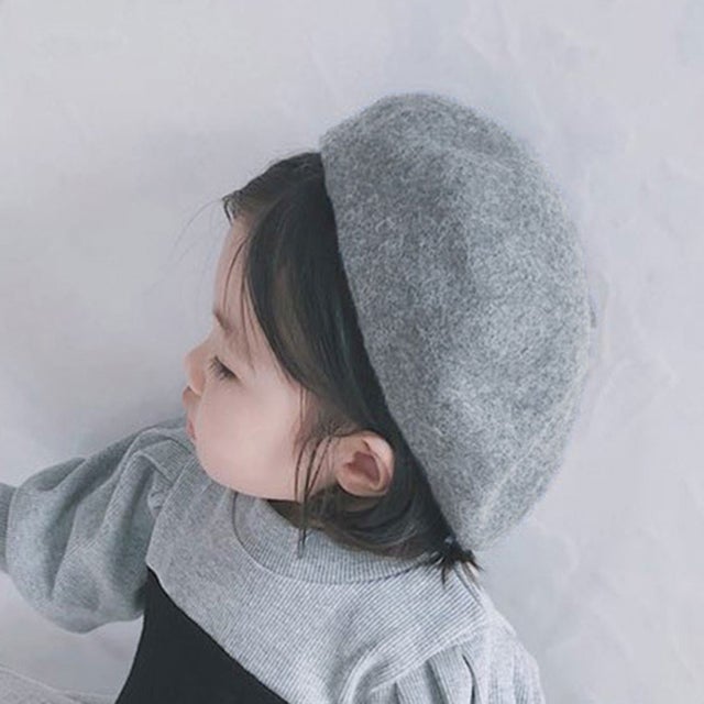 ベレー帽 キッズ 子供 ベビー 春 女の子 男の子 帽子 秋冬 おしゃれ かわいい 赤ちゃん 子ども ウール 発表会 ハロウィン コスプレ （グレー）