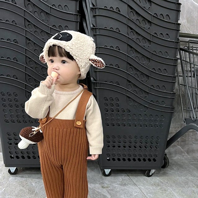 ベビー帽子 男の子 女の子 子供 キッズ キャップ おしゃれ 冬 秋 防寒 かわいい フリース ボア あったか もこもこ ひつじ 動物 （アイボリー）