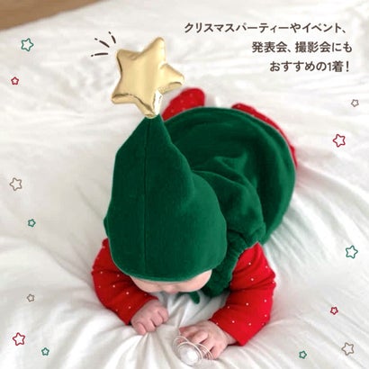 ベビー ロンパース セット 帽子 クリスマスツリー 仮装 あったか 防寒 赤ちゃん コスプレ 男の子 女の子 60 70 80 90 新生児 （ツリー）｜詳細画像