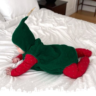 ベビー ロンパース セット 帽子 クリスマスツリー 仮装 あったか 防寒 赤ちゃん コスプレ 男の子 女の子 60 70 80 90 新生児 （ツリー）｜詳細画像