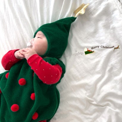 ベビー ロンパース セット 帽子 クリスマスツリー 仮装 あったか 防寒 赤ちゃん コスプレ 男の子 女の子 60 70 80 90 新生児 （ツリー）｜詳細画像