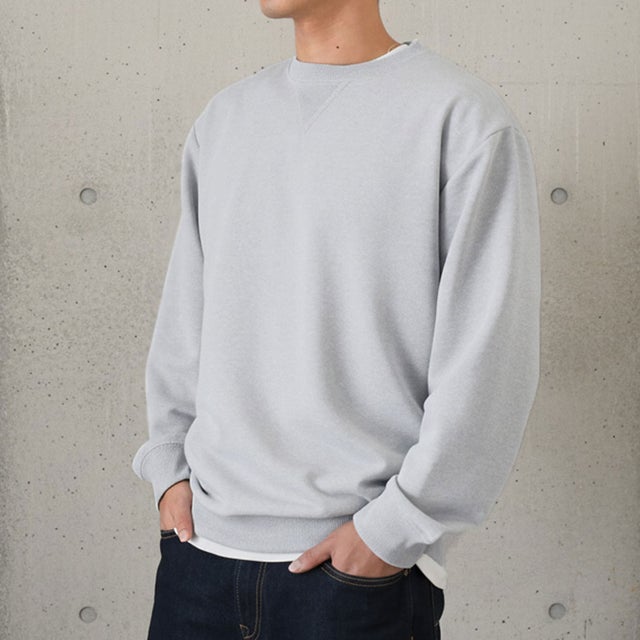 スウェット メンズ トレーナー 無地 トップス 長袖 ロンT 大きいサイズ クルーネック 裏毛 スムース 薄手 シンプル カジュアル おしゃれ （杢グレー）
