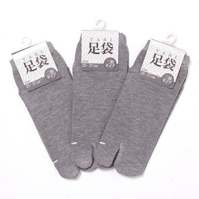 リアルスタイル REAL STYLE 足袋ソックス メンズ 3足セット 靴下 ショート丈 くるぶし スニーカー ブラック 黒 深履き 25～27cm 二本指 ビジネス 仕事 （グレー）｜詳細画像