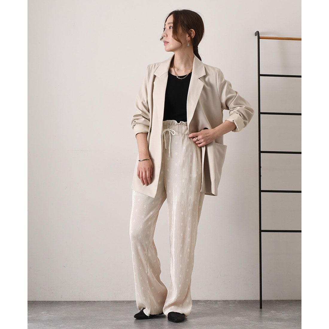 リアルスタイル REAL STYLE ワイドパンツ レディース 薄手 ドット柄 柄