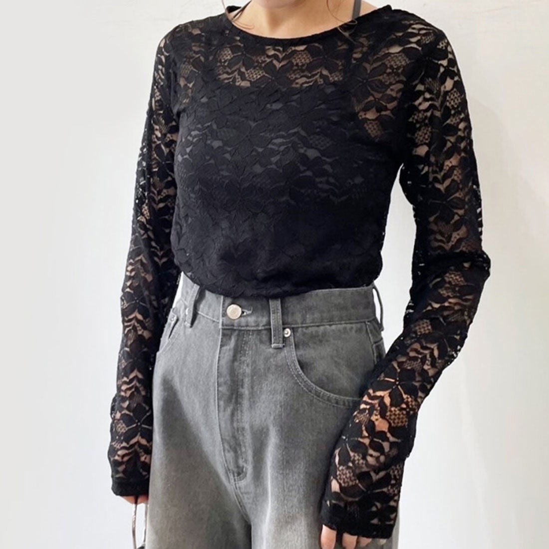 リアルスタイル REAL STYLE シアートップス 長袖 インナー 花柄 重ね着